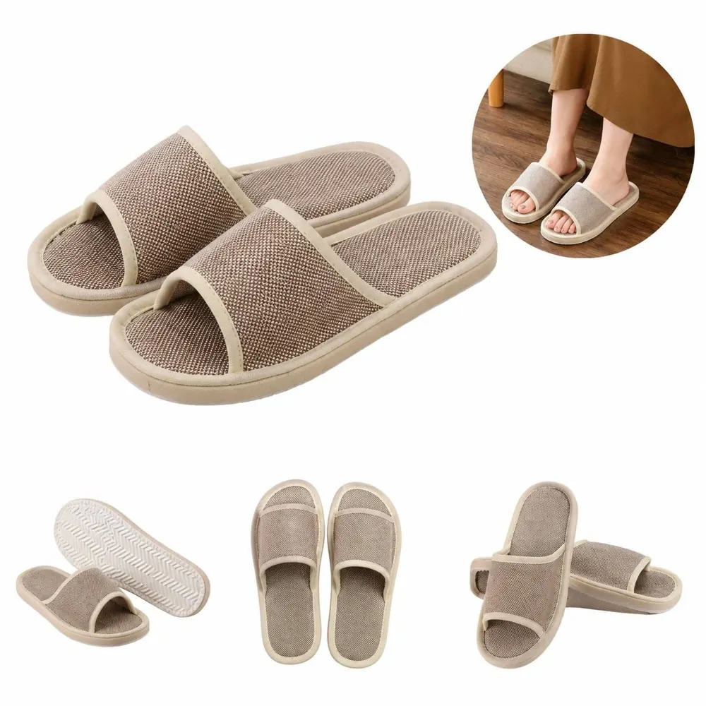 Breathable Linen Non-Slip Open-Heel Slippers 2