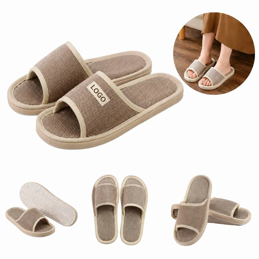 Breathable Linen Non-Slip Open-Heel Slippers