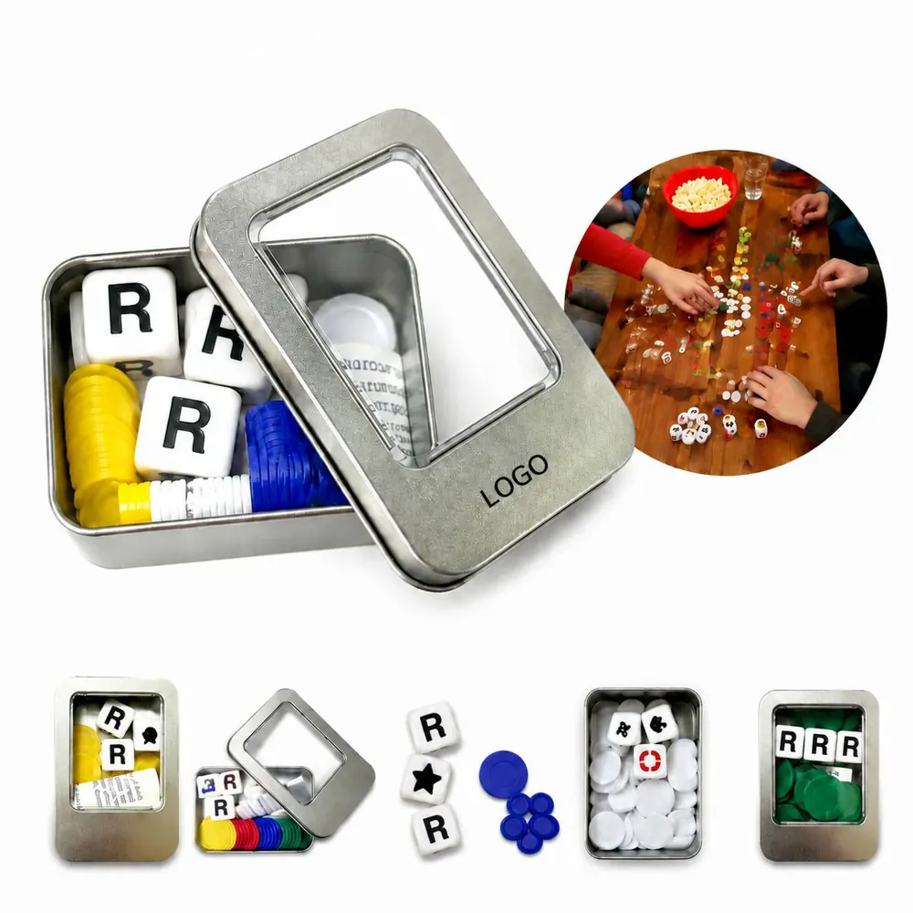 Metal LCR Dice Game Set with 3 Dice and Chips in Storage Box