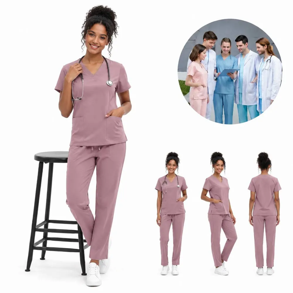 Women's V-Neck Scrub Set with 4 Pockets & Stretch Waistband 2