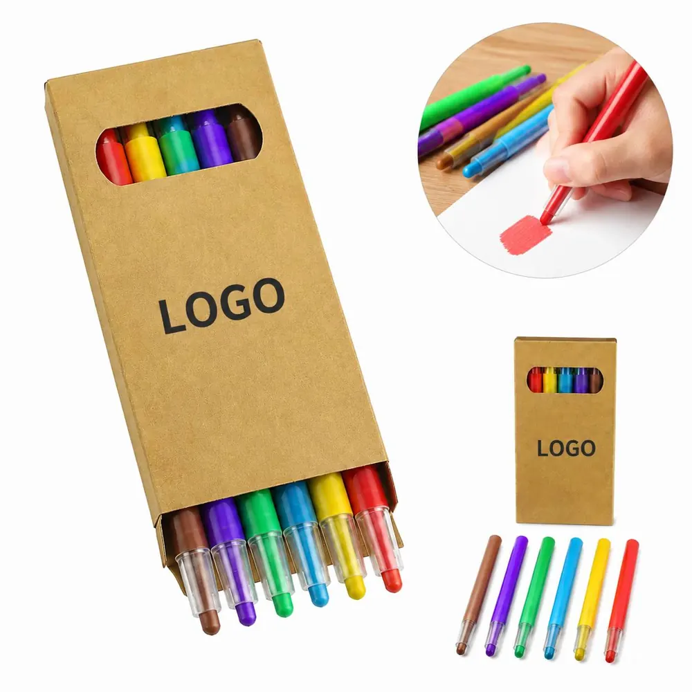 6 Pack Twist-Up Crayons, Break-Resistant No-Sharpen