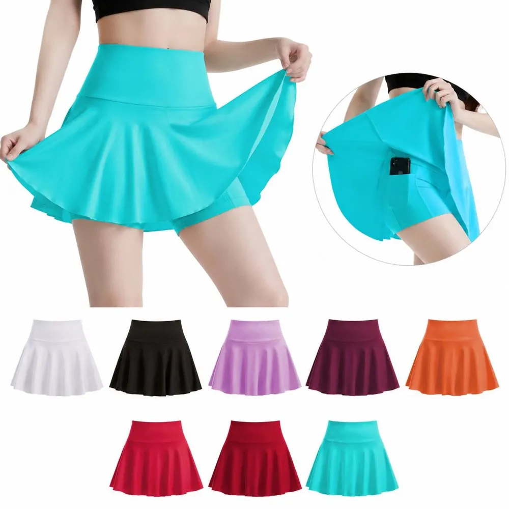High-Waisted Pleated Fitness Skirt with Built-in Shorts 2