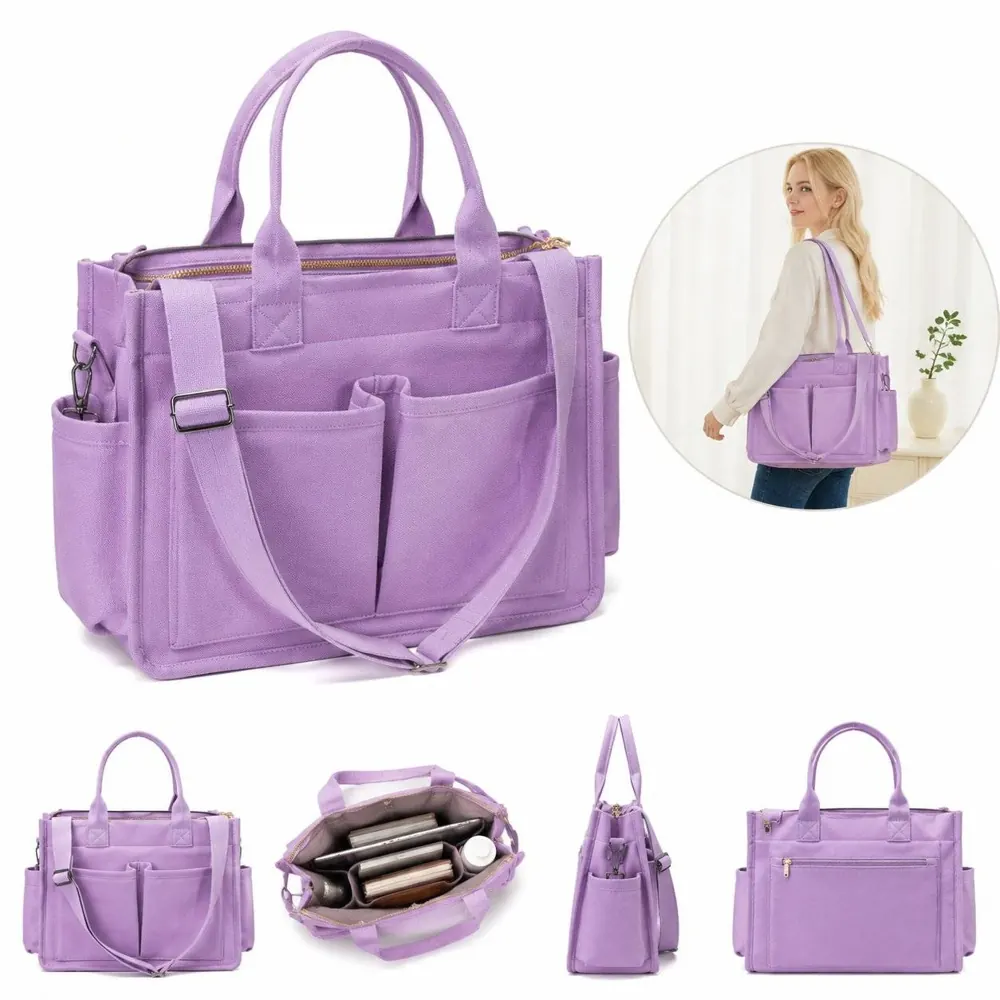 Women's Canvas Tote Bag with 3-in-1 Laptop Sleeve 2