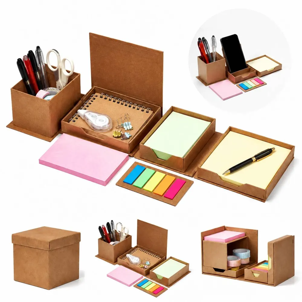 Sticky Note Cube Organizer with Storage Compartments 2