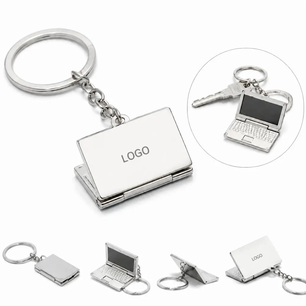 Mini Laptop Keychain Alloy Key Ring with Opening Lid