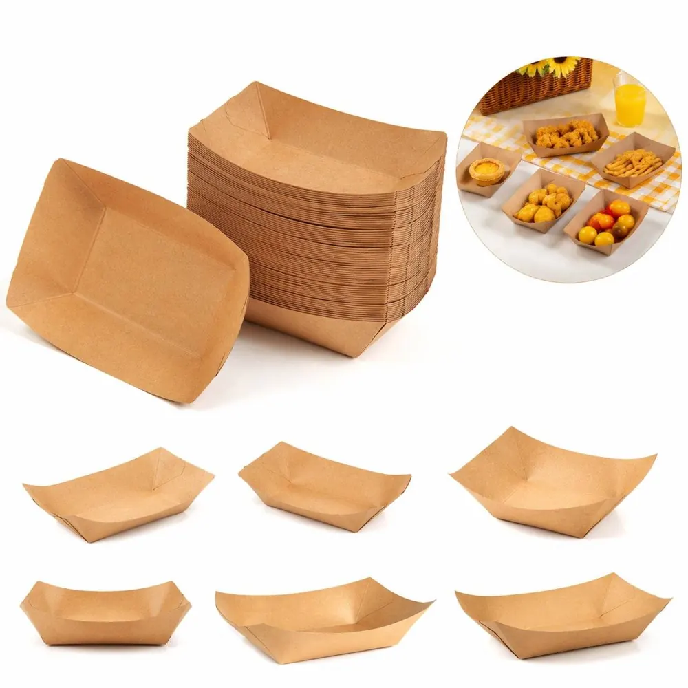 Stackable Kraft Paper Food Trays for Takeout, Parties 2
