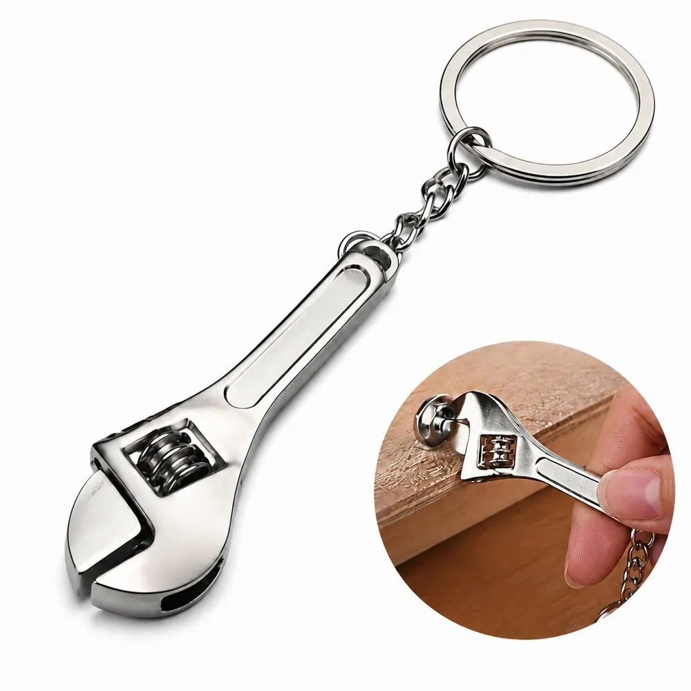 Adjustable Wrench Keychain, Silver Mini Spanner Tool 2