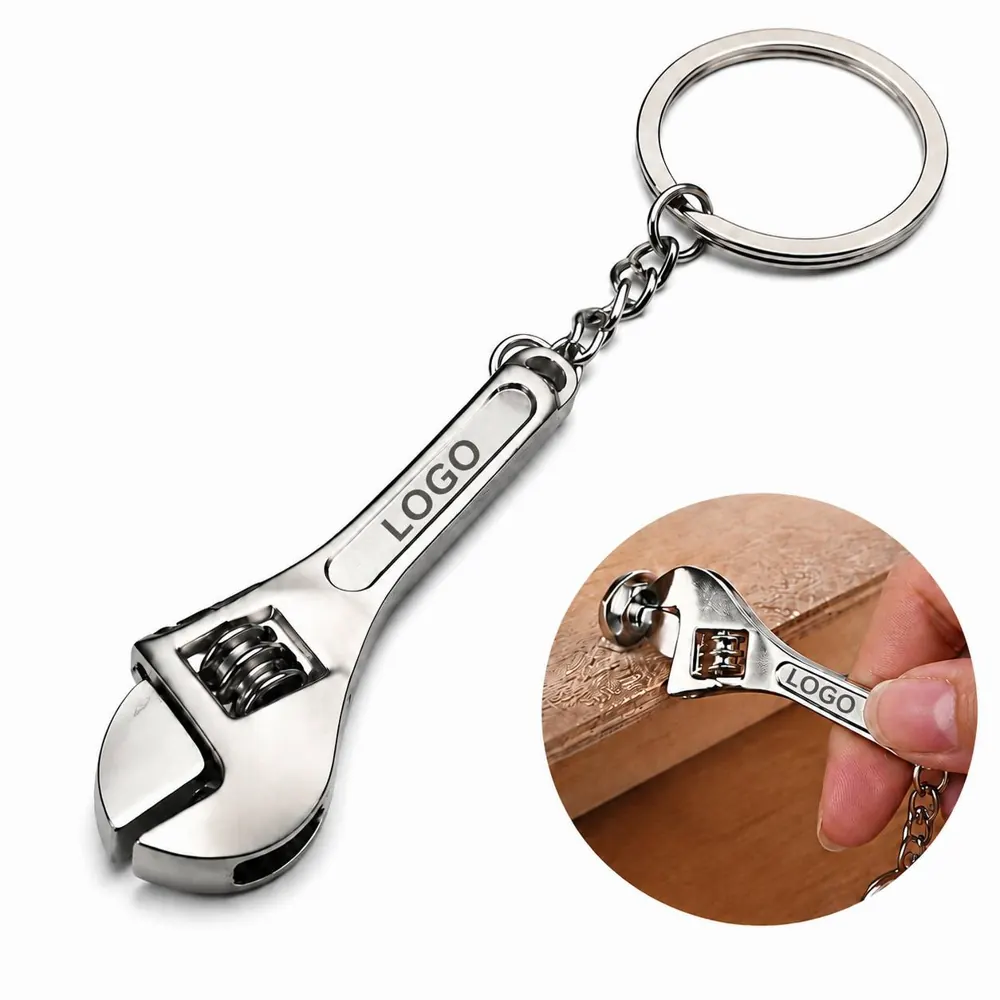 Adjustable Wrench Keychain, Silver Mini Spanner Tool