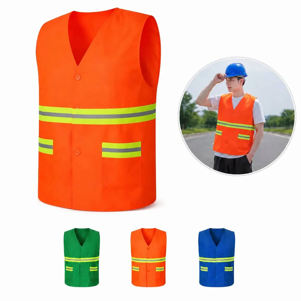 High-Visibility Safety Vest with Double Pockets, Button 2