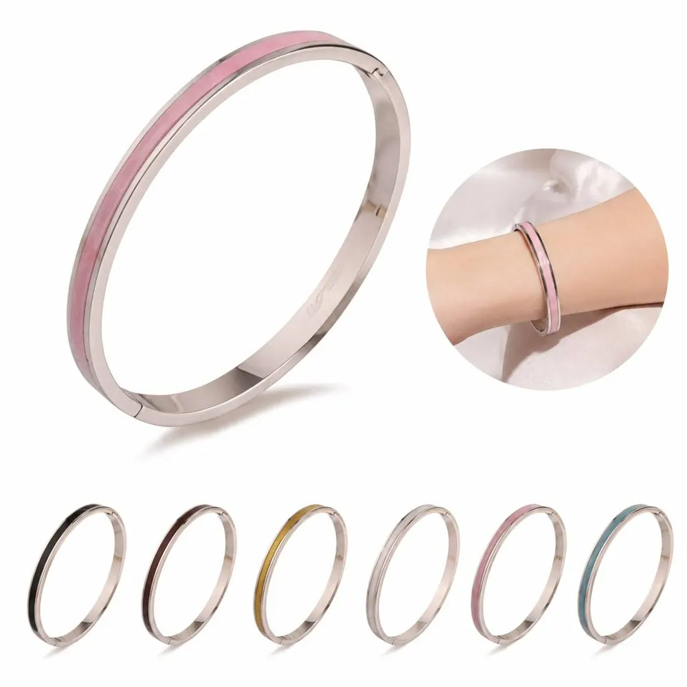 Enamel Stainless Steel Bangle Bracelet with Secure Snap 2