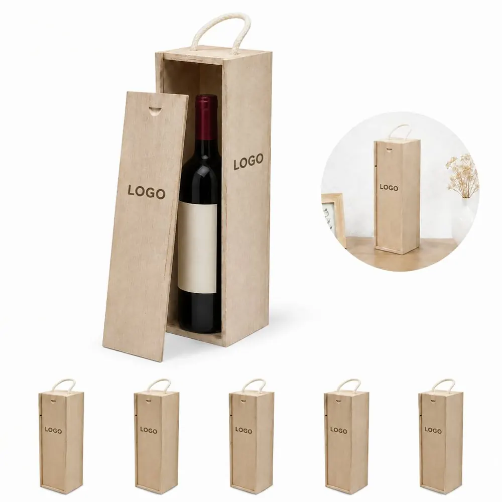 Natural Wood Wine Bottle Storage Case with Hinged Lid