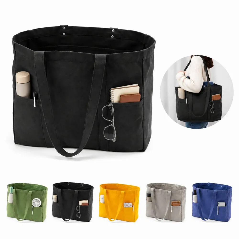 Large Canvas Shoulder Tote for Daily Commute and Shopping 2