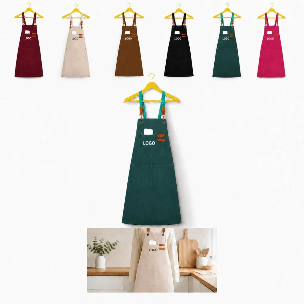 Adjustable Bib Apron with Front Pocket for Kitchen Use