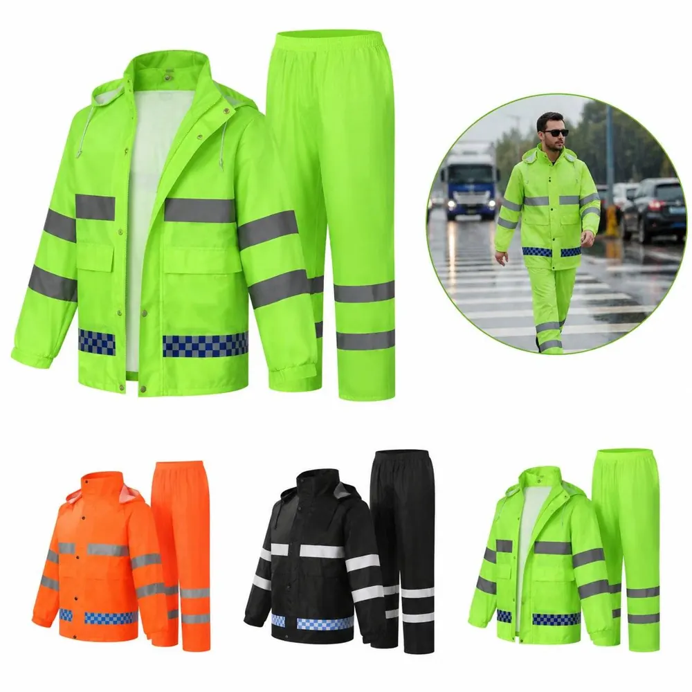Waterproof Raincoat and Pants Set with Reflective Design 2