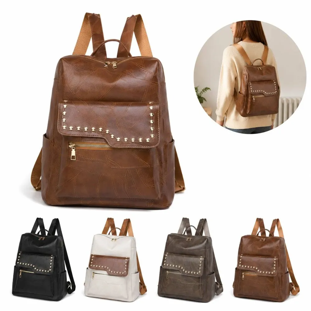 Studded Leather Backpack with Multiple Compartments 2