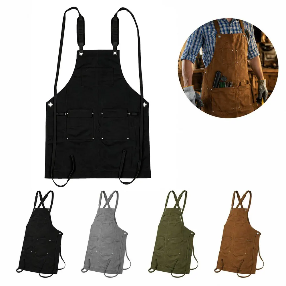 Durable Canvas Work Apron with Pockets and Adjustable Fit 2