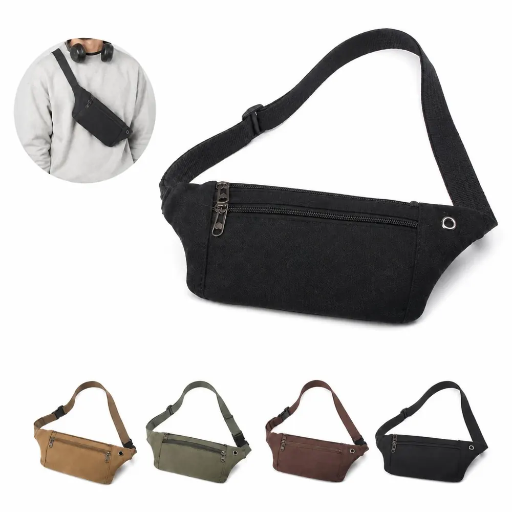 Adjustable Canvas Waist Bag with Multiple Compartments 2