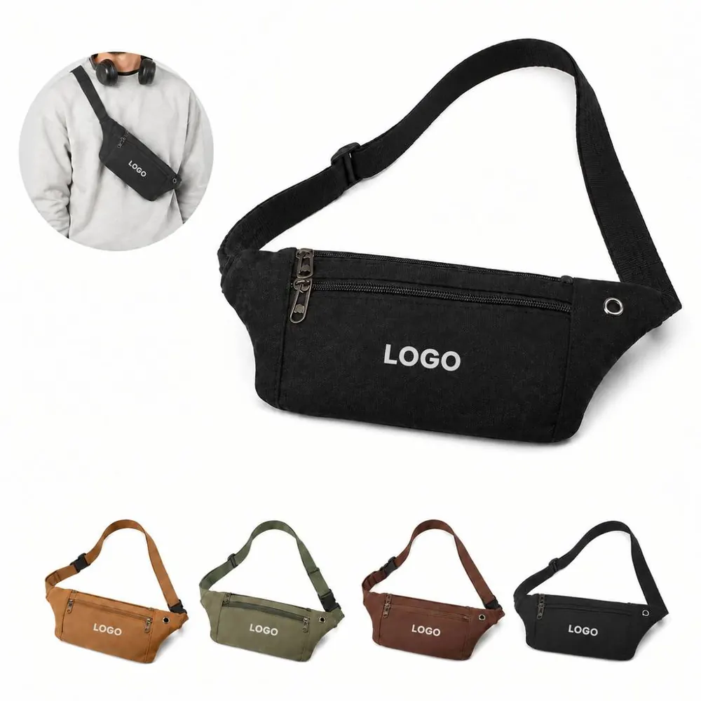 Adjustable Canvas Waist Bag with Multiple Compartments
