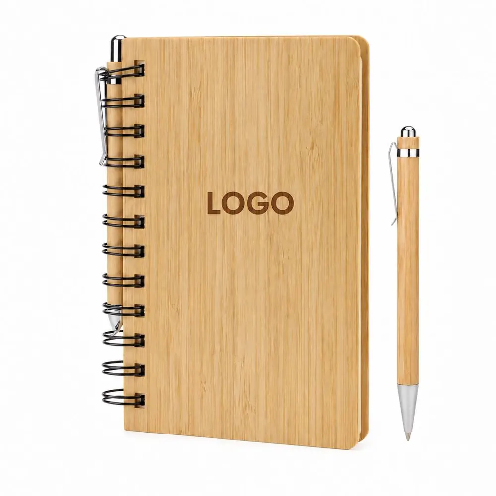 Eco-Friendly Bamboo Cover Notebook with Pen for Writing and