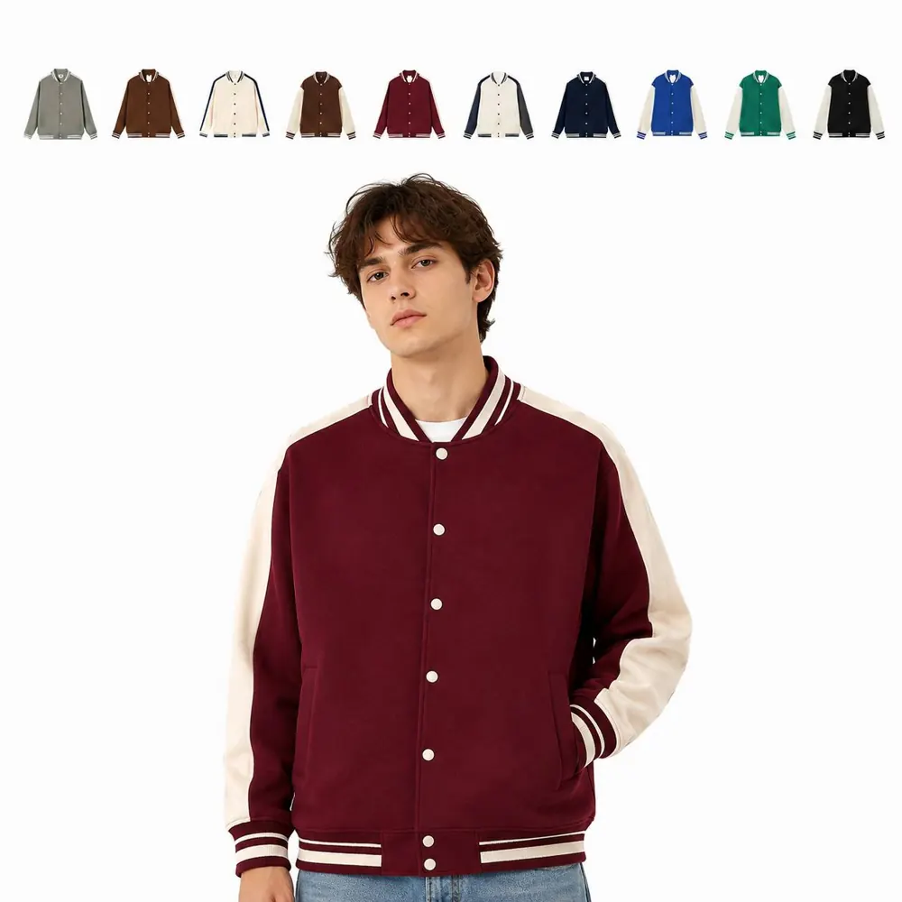 Unisex Zip-Up Varsity Baseball Jacket Cotton Blend 2