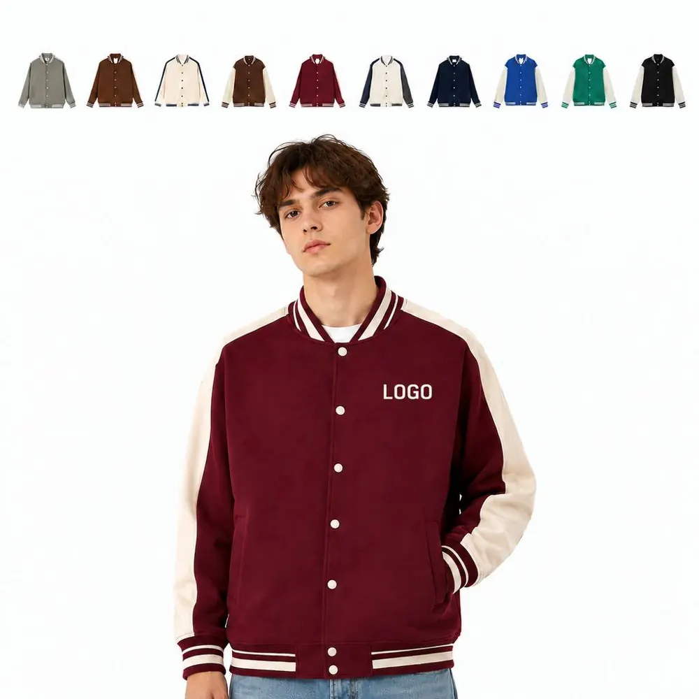 Unisex Zip-Up Varsity Baseball Jacket Cotton Blend