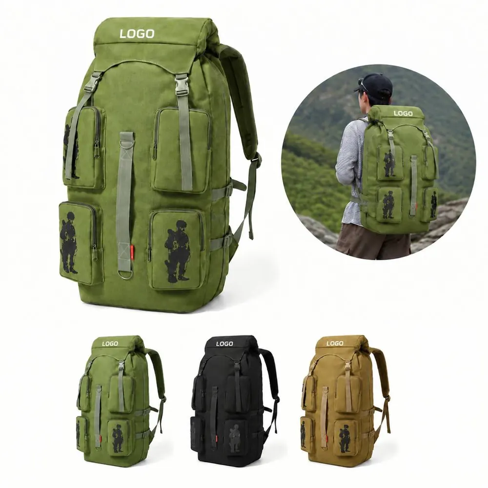 Roll-Top Canvas Daypack for Hiking and Camping