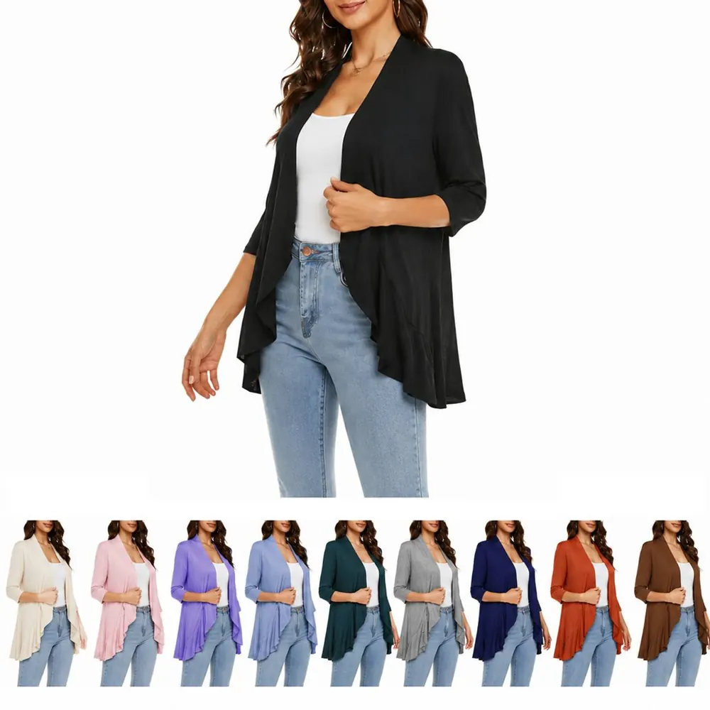 Women's Open-Front Lightweight Cardigan with 3/4 Sleeves 2