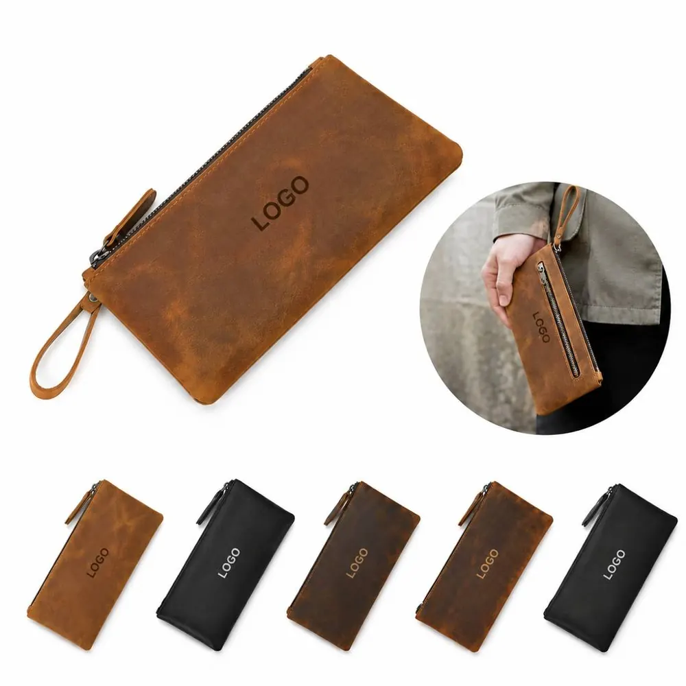 Men's Crazy Horse Leather Long Wallet Vintage Style