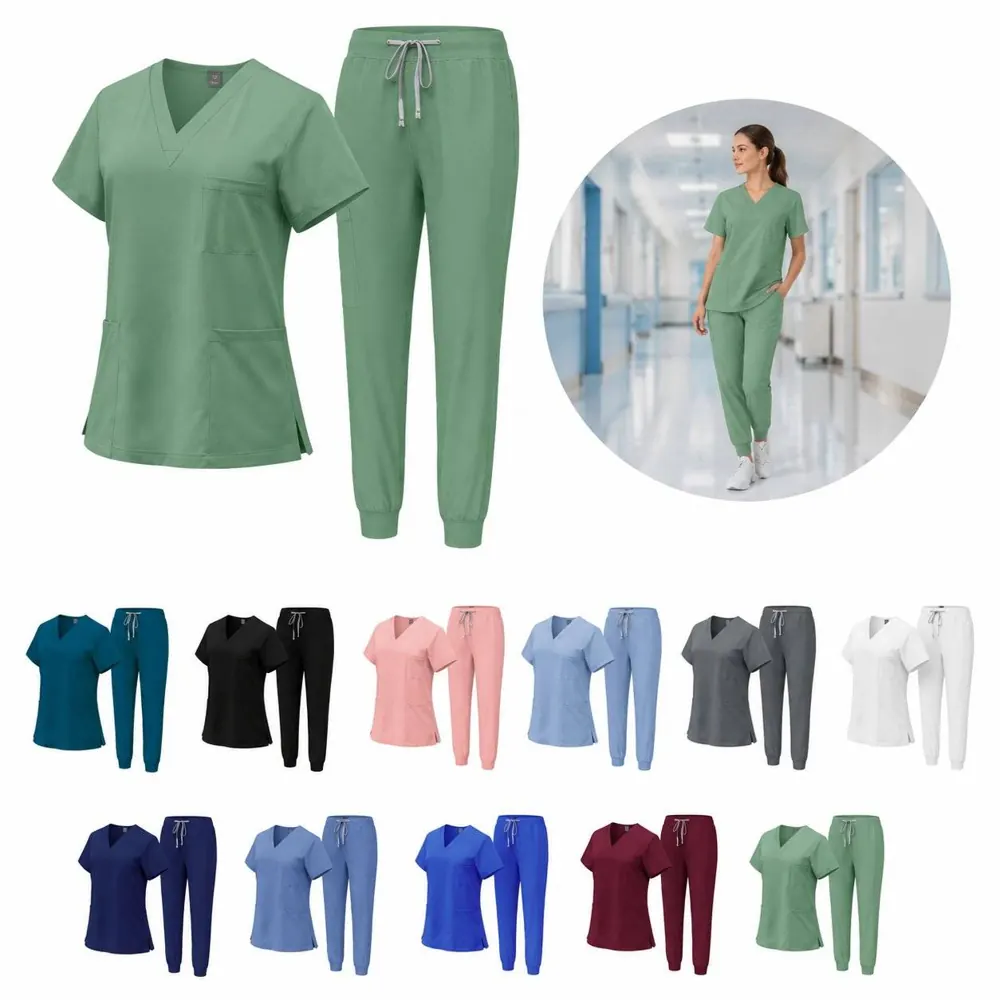 V-Neck Nurse Uniform with Pockets for Healthcare Staff 2