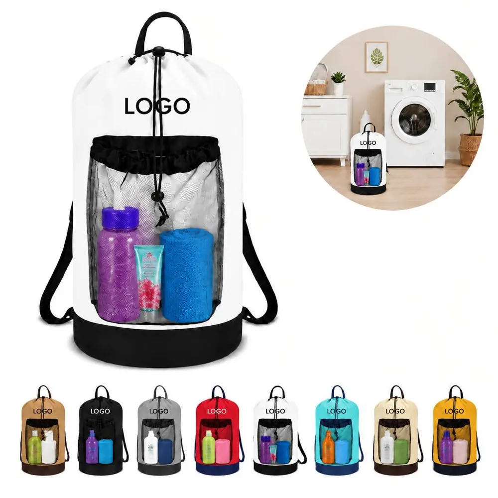 Drawstring Laundry Backpack with Shoulder Strap for Dorms