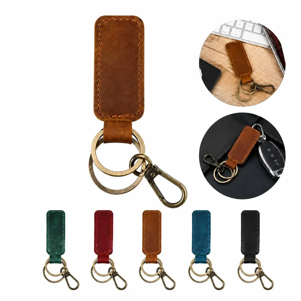 Natural Leather Keychain Durable Compact for Daily Use 2