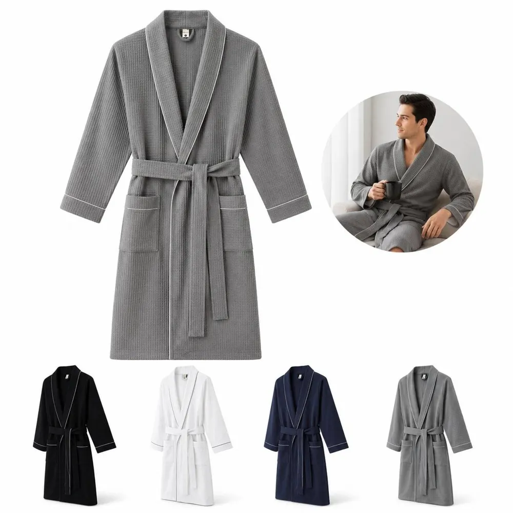 Unisex Lightweight Waffle Bathrobe with Belt 2