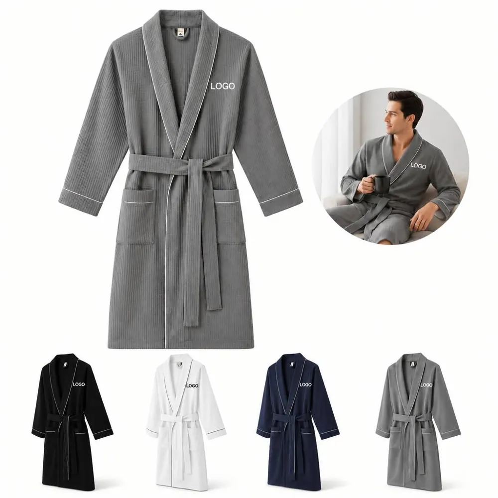 Unisex Lightweight Waffle Bathrobe with Belt