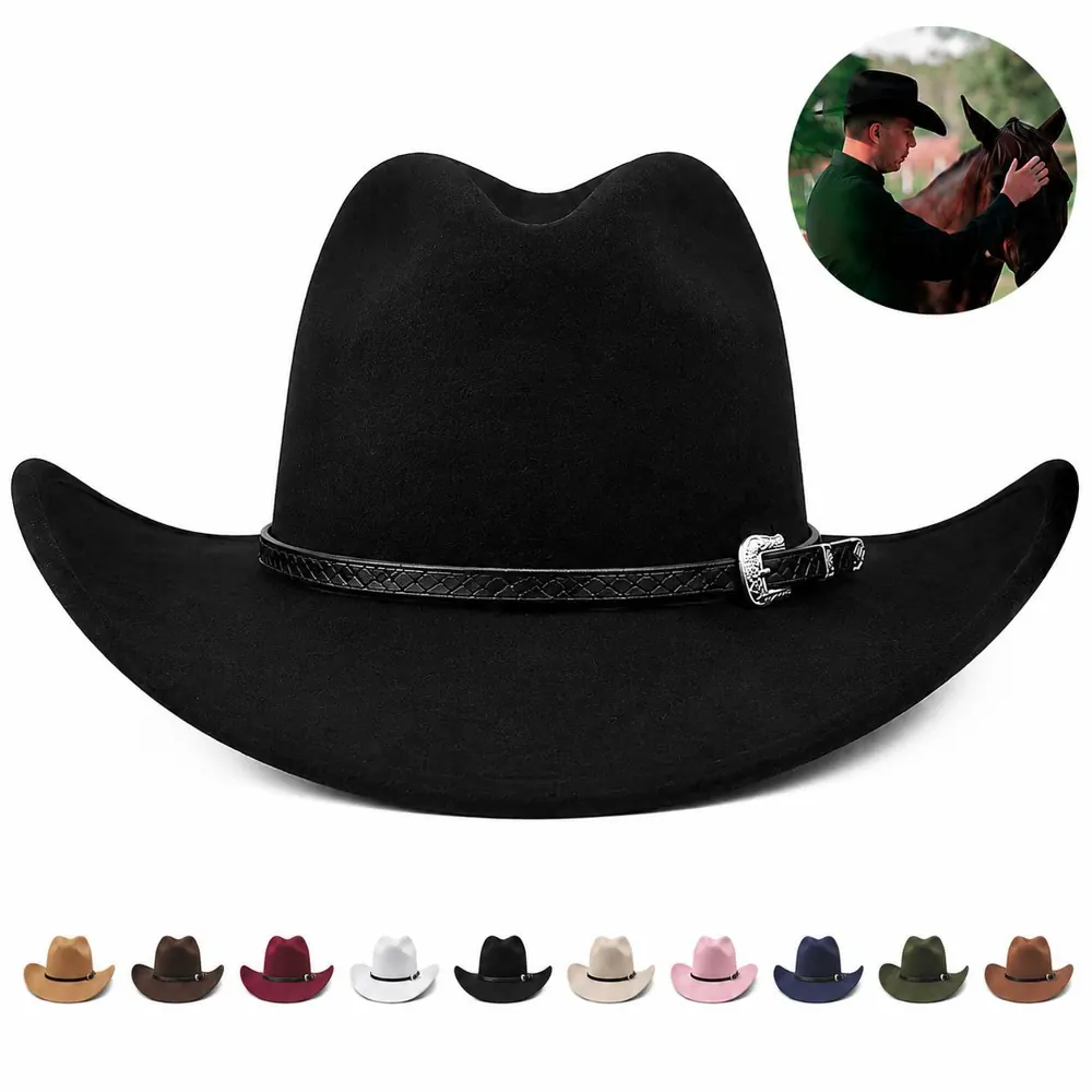 Felt Western Cowboy Hat with Wide Brim Sun Protection 2