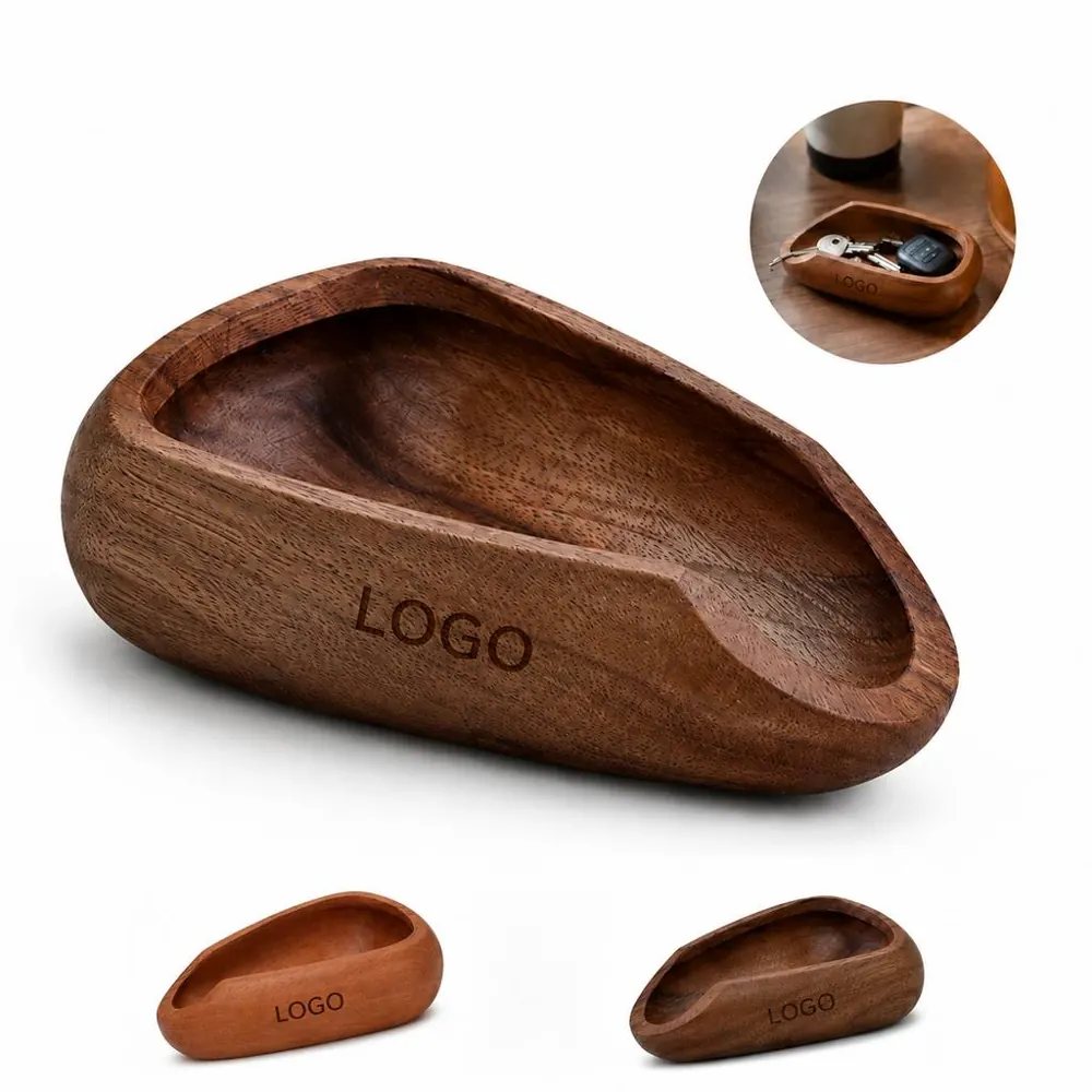 Natural Wood Bean-Shaped Serving Tray for Coffee and Snacks