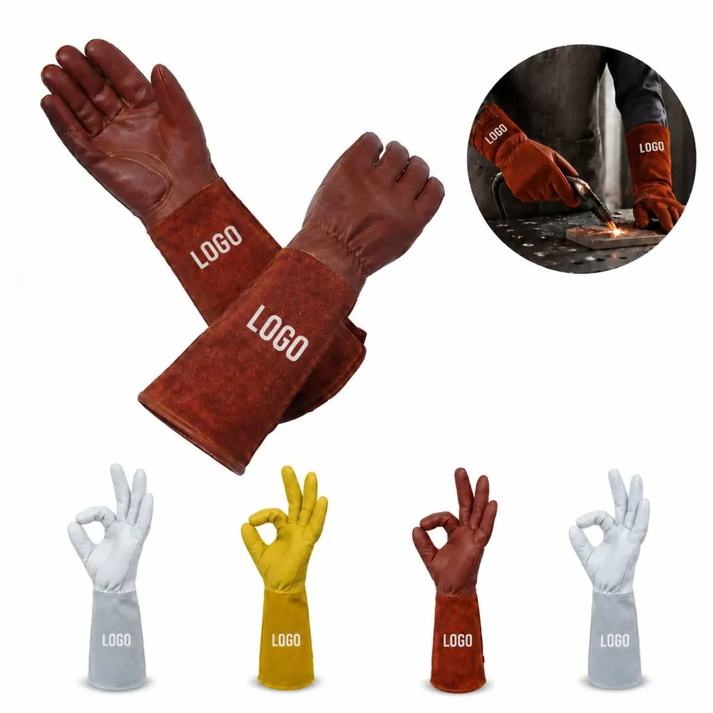 Long Sleeve Cowhide Gardening Gloves for Arm Protection