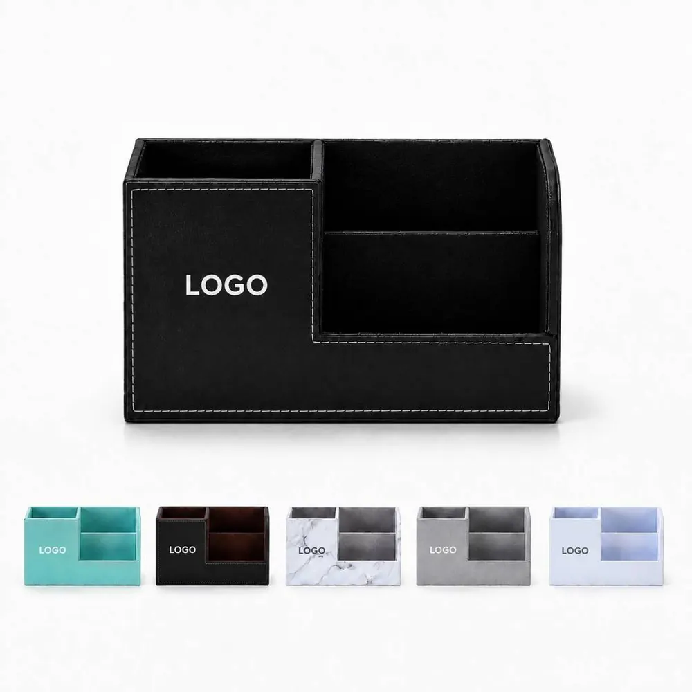 Genuine Leather Desk Organizer with Multiple Compartments