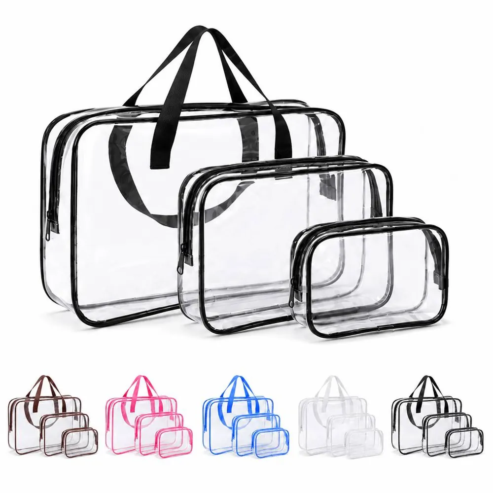 3-Piece Water-Resistant PVC Travel Bag Set with Zippers 2
