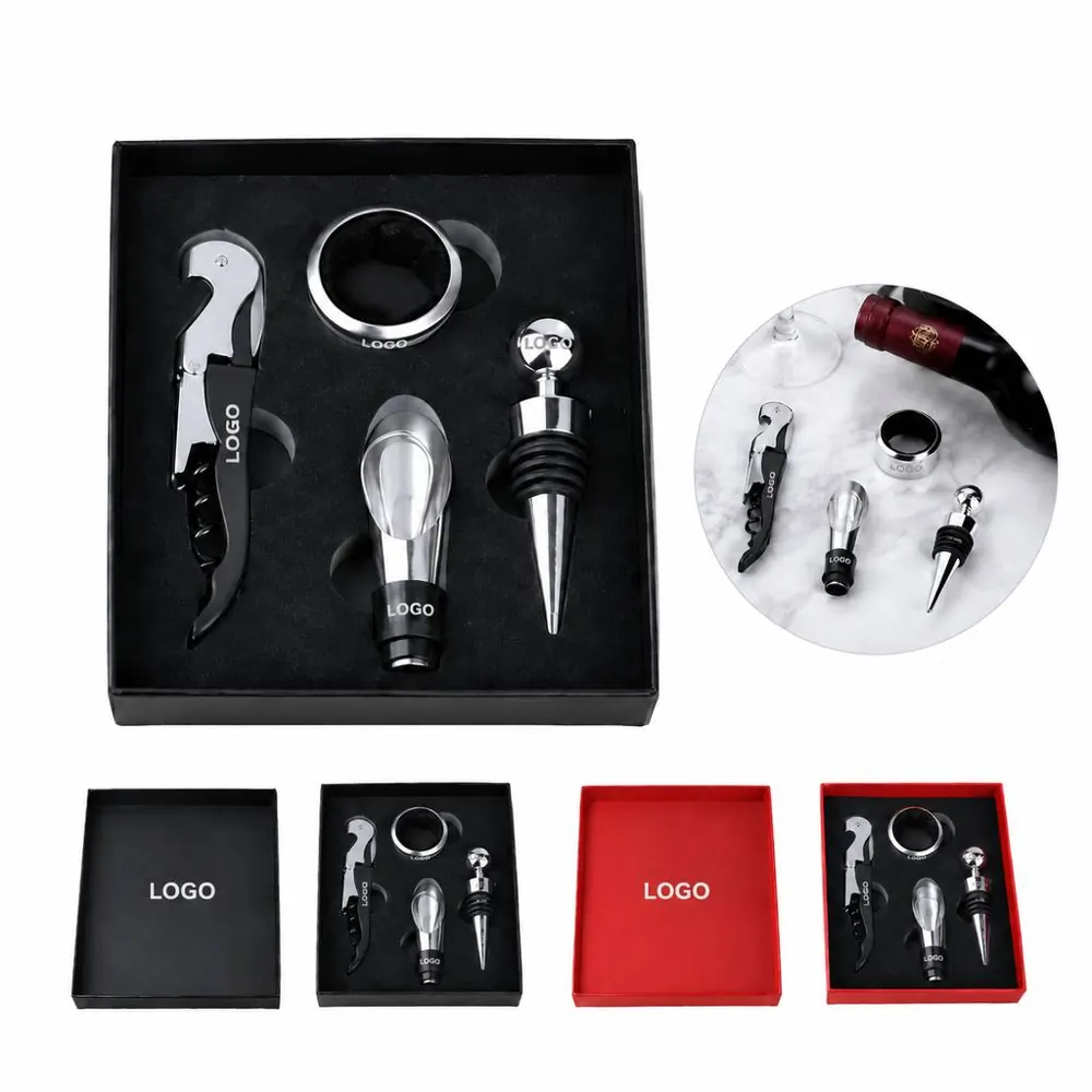 4-Piece Wine Opener Gift Set with Corkscrew and Pourer
