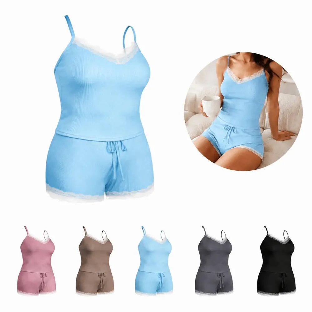 Women's Short Sleeve Satin Pajama Set with Elastic Waist 2