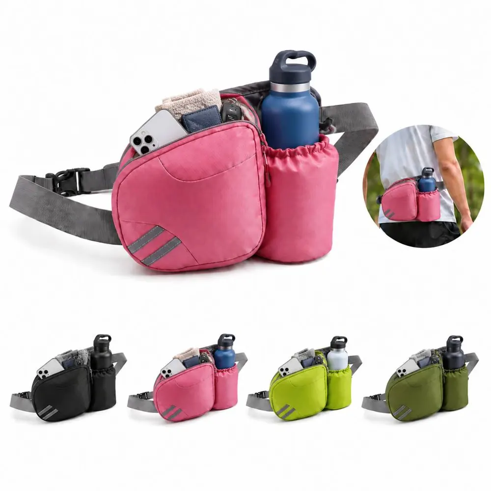 Water-Resistant Waist Pack with Bottle Holder and Zippered 2