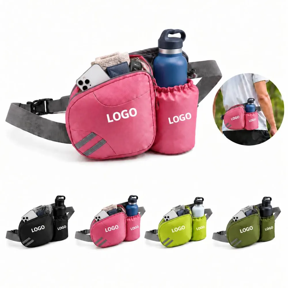 Water-Resistant Waist Pack with Bottle Holder and Zippered