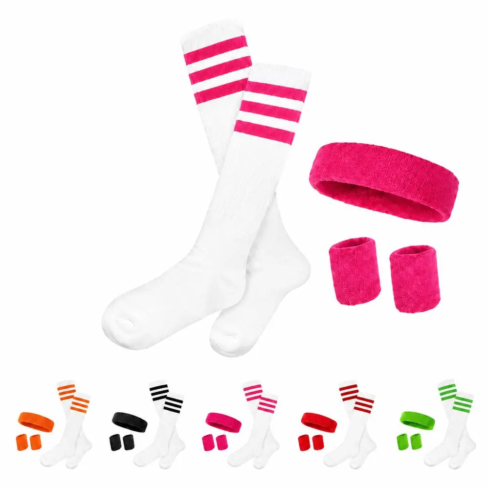 Striped Sweatband Socks Set with Wristband and Headband 2