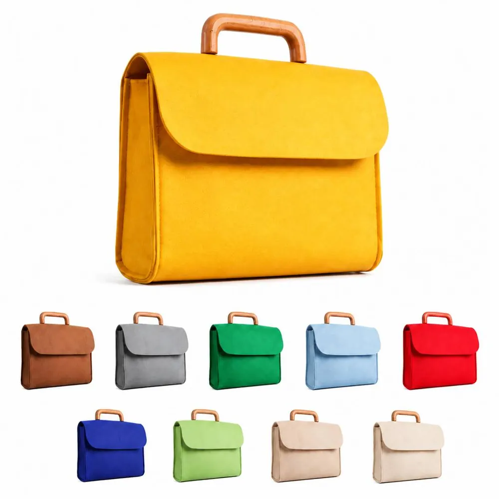 Eco-Friendly Felt Tote Bag with Wooden Handles 2