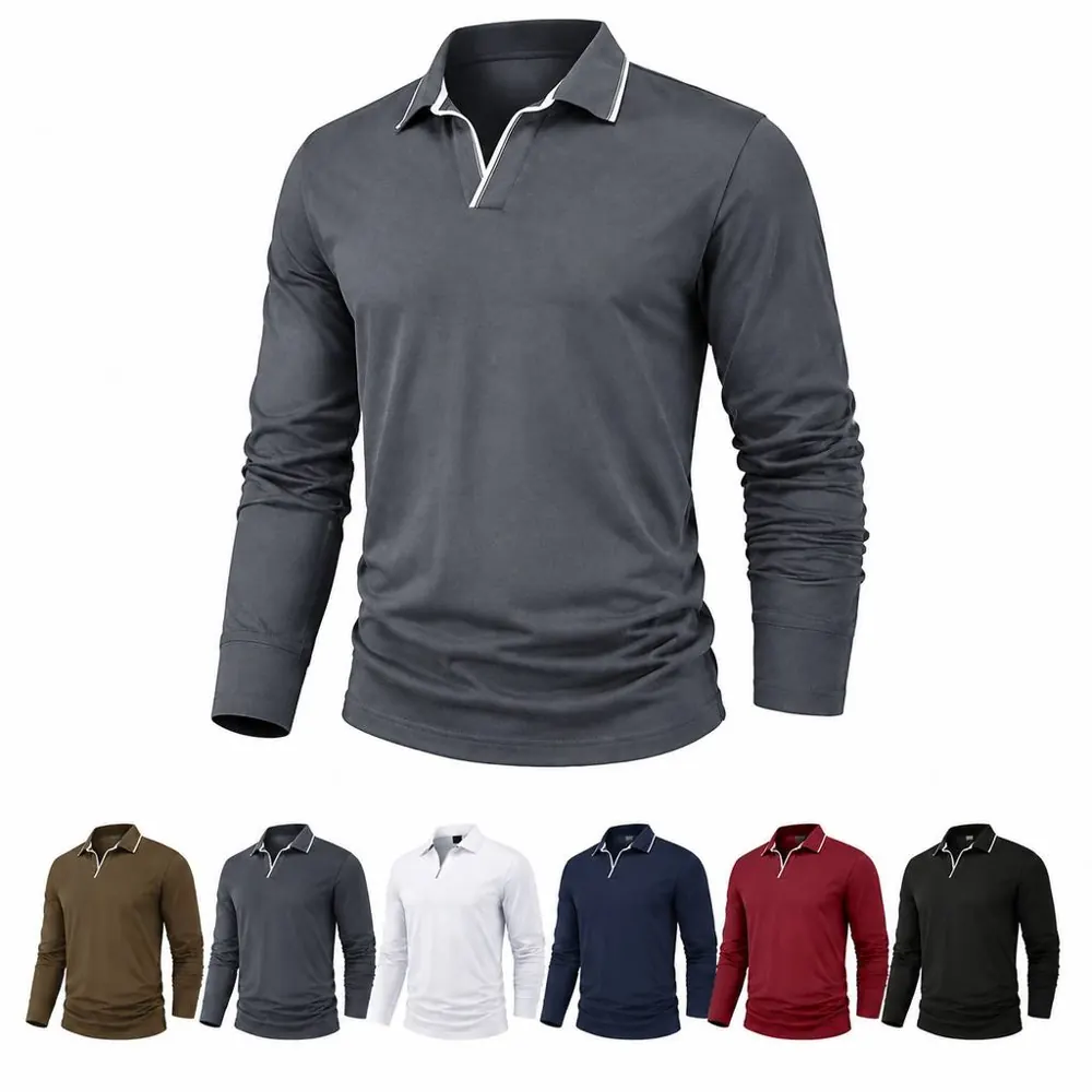 Men's Long-Sleeve Polo Shirt Breathable Quick-Dry Casual 2