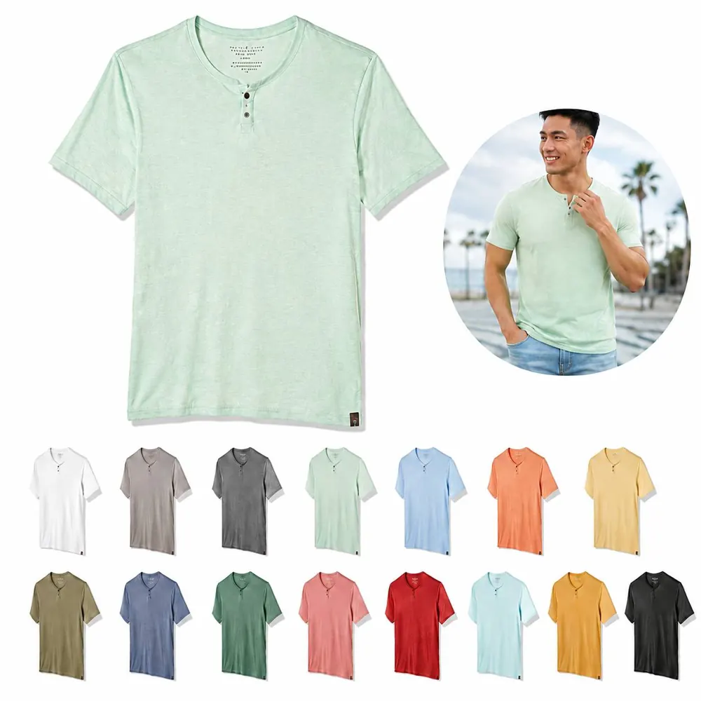 Men's Cotton Notched Collar Short Sleeve Tee 2