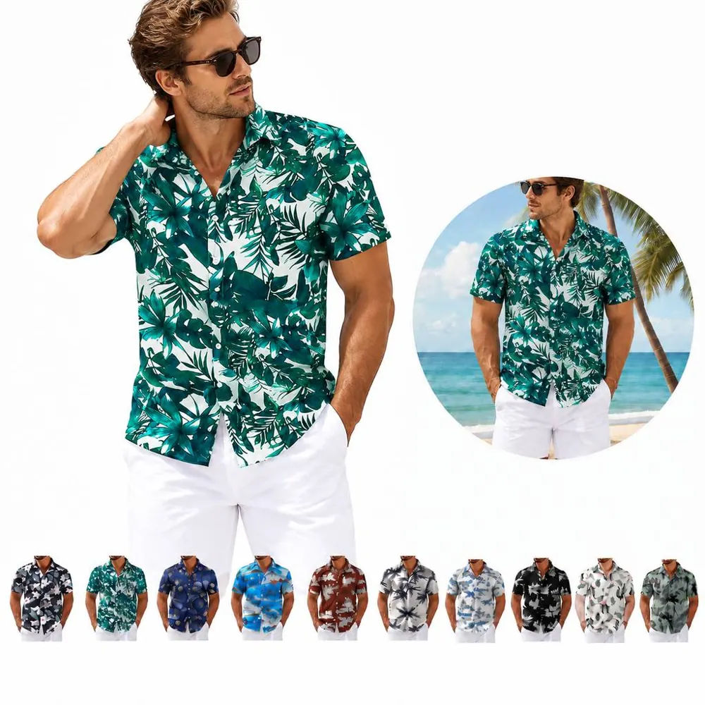 Men's Short Sleeve Floral Print Summer Beach Shirt 2