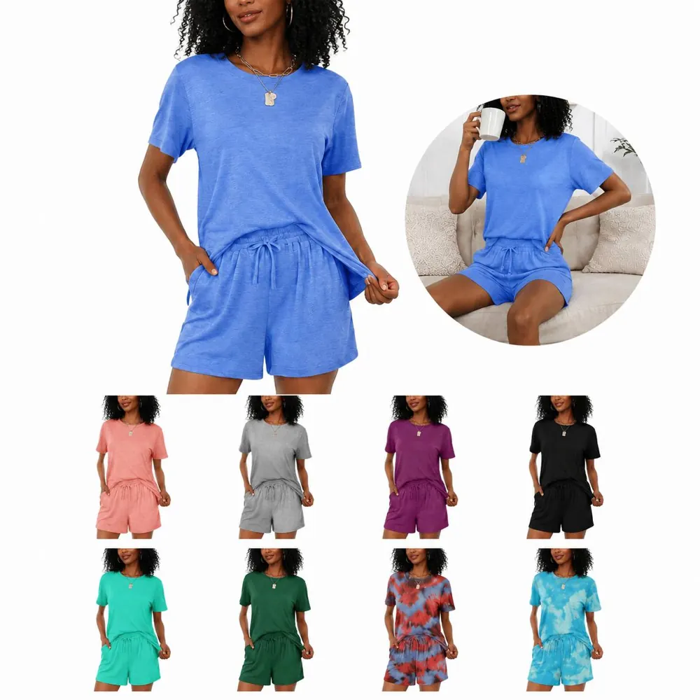 Women's Short Sleeve Button Down Pajama Set with Shorts 2