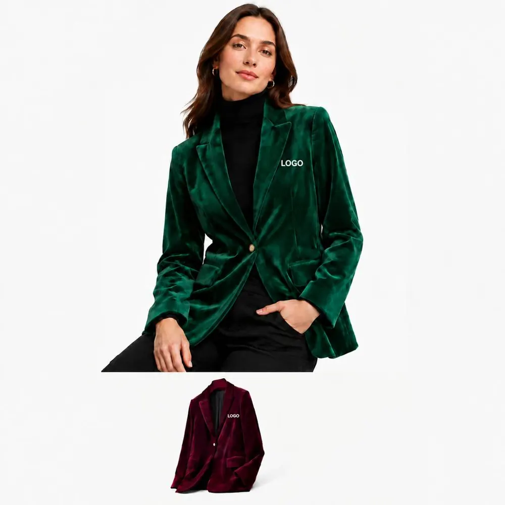 Women's Plush Velvet Tailored Blazer with Notch Lapel