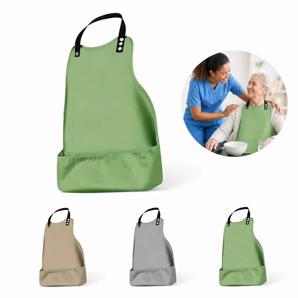 Waterproof Adult Bib with Adjustable Neck and Crumb Pocket 2